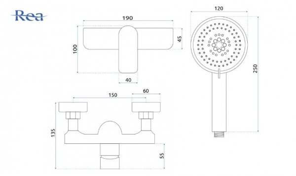 REA - Bateria prysznicowa DART Gold / Złota