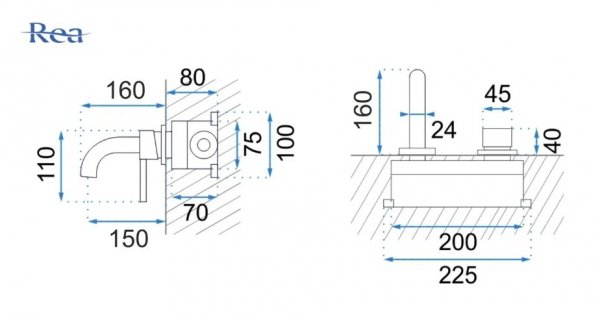 REA - Bateria umywalkowa podtynkowa LUNGO Tytan + BOX