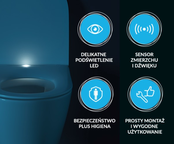 CERSANIT MISKA ZAWIESZANA LARGA PRO OVAL CERSANIT VORTEX Z DESKĄ DUROPLASTOWĄ MOONWAY SPOT SLIM Z PODŚWIETLENIEM LED SET C823: S4026-009