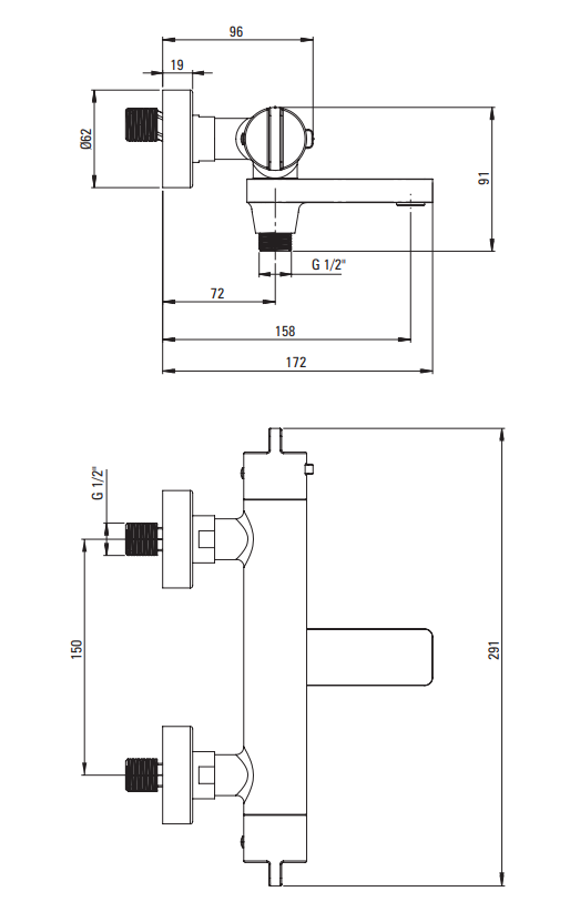 DEANTE Bateria wannowa termostatyczna ze składaną wylewką chrom BCH_01BT
