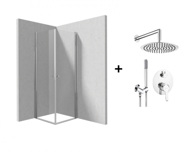 DEANTE Zestaw kabina prysznicowa 80x90 Kerria Plus + deszczownica z baterią Arnika NAC_09QP