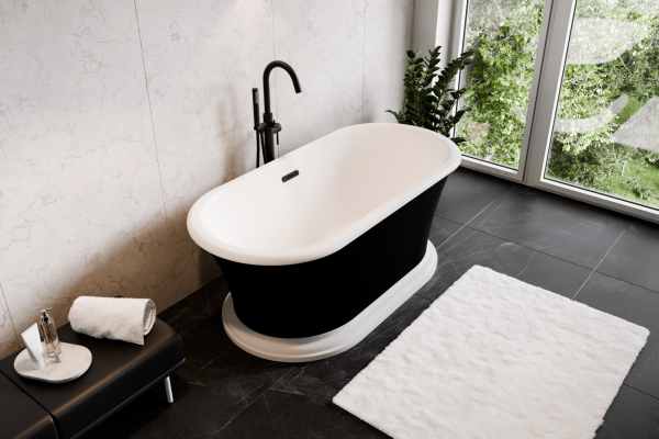 BESCO Wanna wolnostojąca Ziva B&amp;W 160x75 + klik-klak z przelewem szczelinowym chrom #WWA-160ZBSC