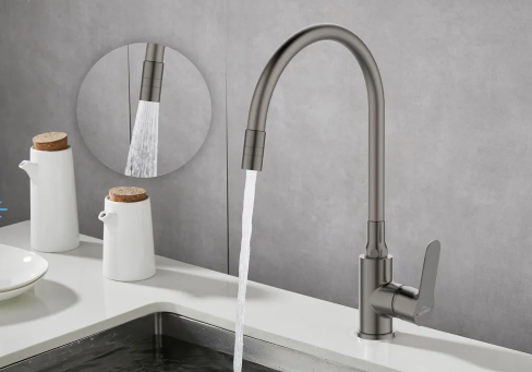 INVENA BATERIA ZLEWOZMYWAKOWA KSANTI PLUS Z RUCHOMĄ, 2F WYLEWKA, GRAFIT BZ-37-005-L