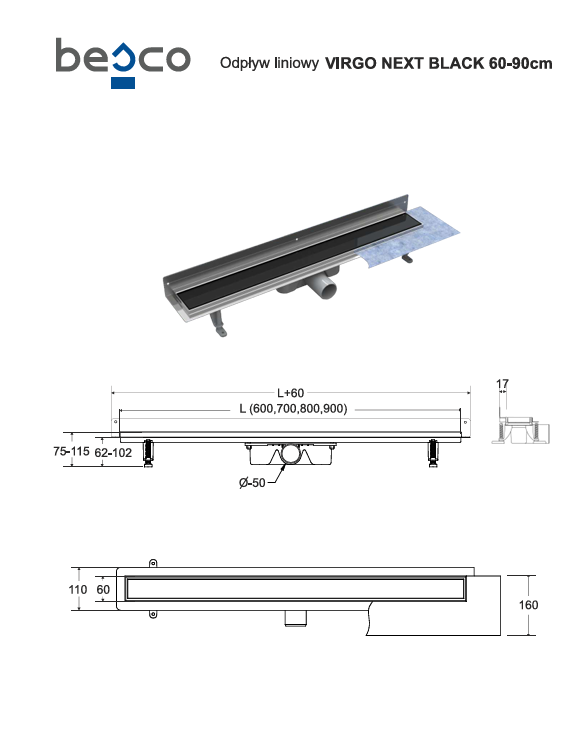 BESCO Odpływ liniowy Virgo Next Black 80cm OL-80-VNB