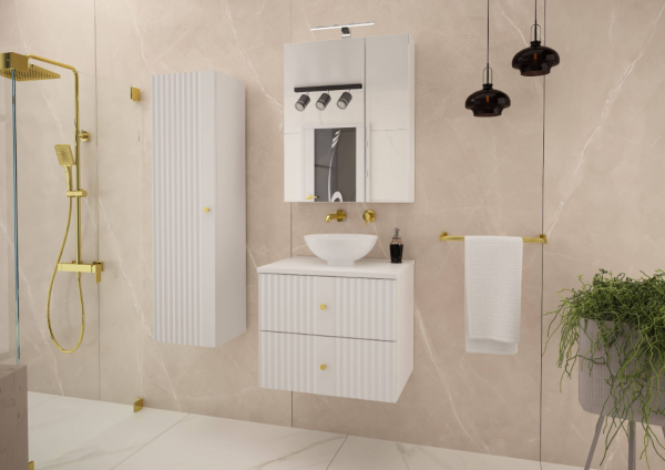 MEGSTYL Szafka pod Umywalkę z Blatem 2S 60cm Biały Mat Zestaw-1 XILO-0000-0128