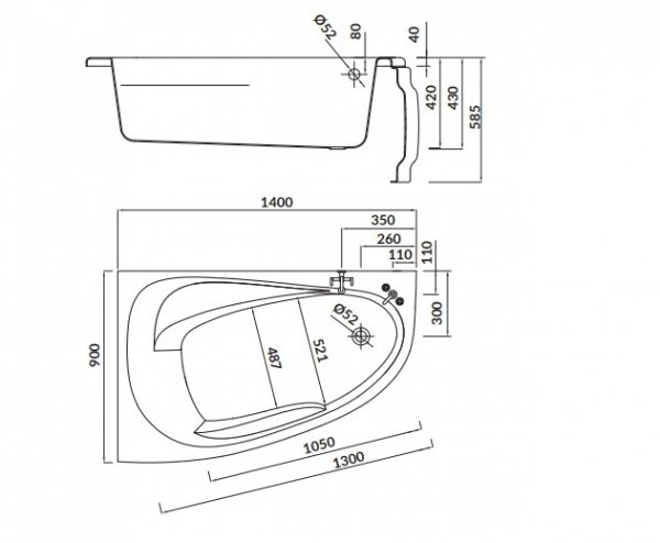 CERSANIT - Wanna asymetryczna JOANNA NEW 140x90 lewa  S301-165