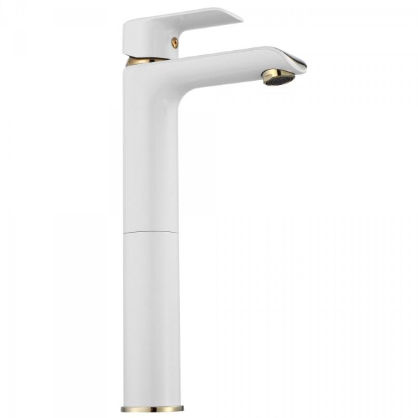 REA - Bateria umywalkowa BLOOM White-Gold/Biało-Złota wysoka