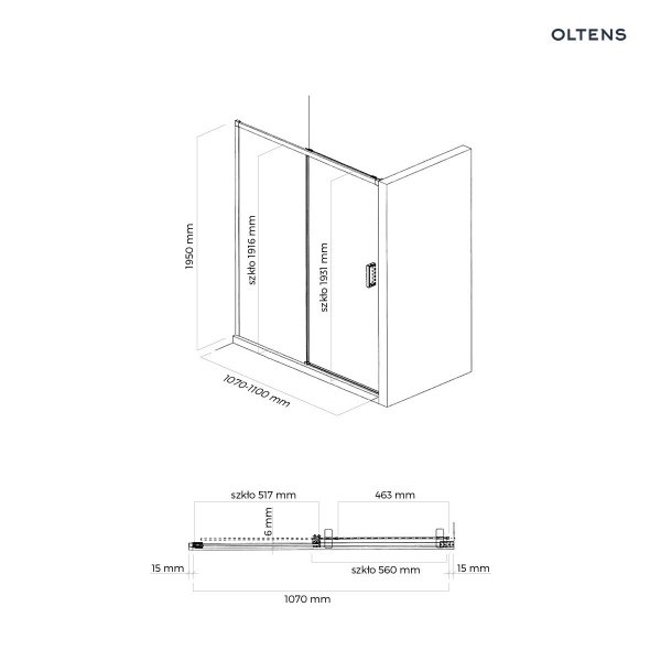 Oltens Breda drzwi prysznicowe 110 cm chrom/szkło przezroczyste 21214100