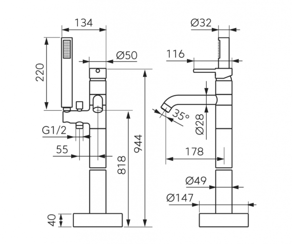 FERRO Wolnostojąca bateria wannowa z zestawem natryskowym CIRICULUS BCK11F