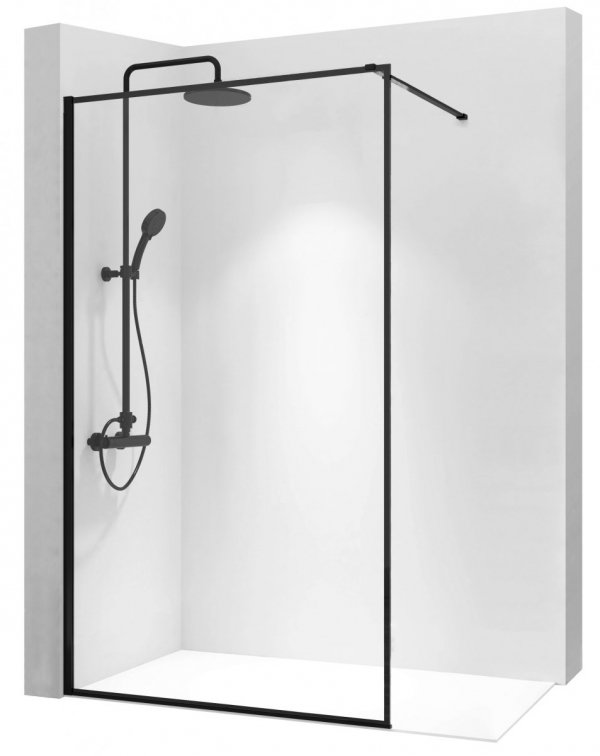 ZESTAW - Kabina ścianka prysznicowa BLER 120 cm + Zestaw prysznicowy czarny/black MIKE  z termostatem