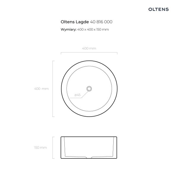 Oltens Lagde umywalka 40 cm nablatowa okrągła z powłoką SmartClean biała 40816000