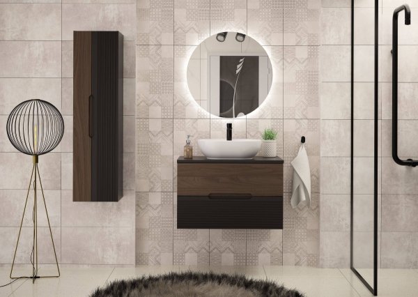MEGSTYL Szafka pod Umywalkę z Blatem 2S 80cm Czarny Mat Orzech Zestaw-1 AVELLA-01  