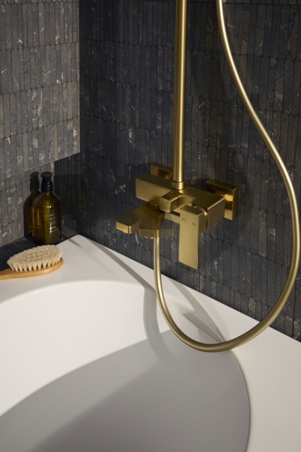 ARMATURA KRAKÓW KFA Zestaw natryskowo wannowy deszczownia z baterią natryskową i składaną wylewką wannową LOGON BRUSHED LIGHT GOLD 5136-925-39