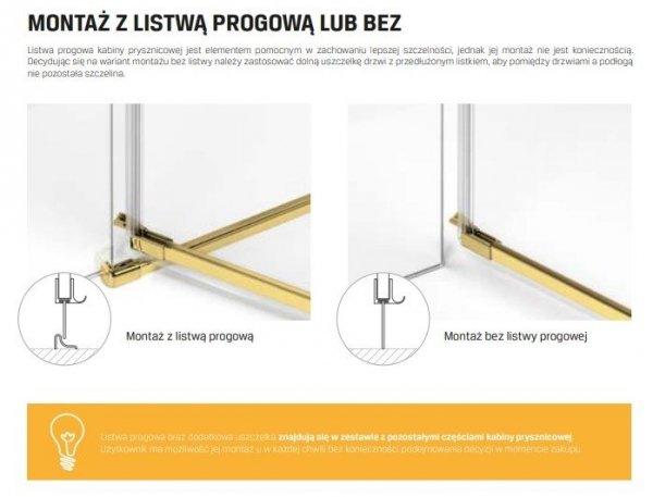 NEW TRENDY Kabina przyścienna AVEXA GOLD SHINE 100x100x200 EXK-2139/EXK-2109 POLSKA PRODUKCJA