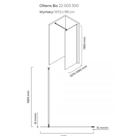 Oltens Bo ścianka prysznicowa Walk-In 120 cm profil czarny mat 22004300