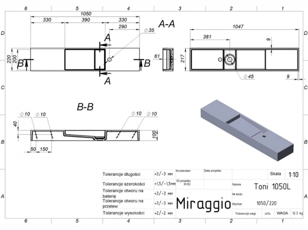 MIRAGGIO Umywalka TONI 1050 L 8814227