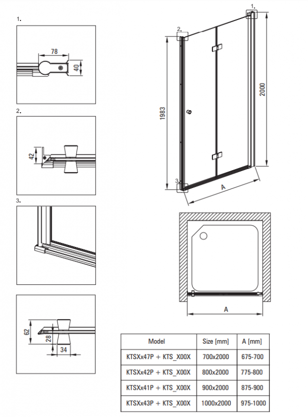 DEANTE Drzwi prysznicowe systemu Kerria Plus 90 cm - składane KTSX041P