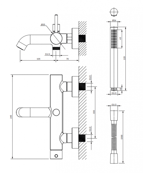 OMNIRES bateria wannowa z zestawem prysznicowym Y1231WM