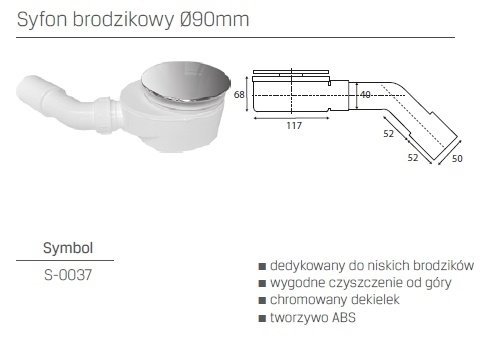 NEW TRENDY Syfon brodzikowy niski 90 mm S-0037