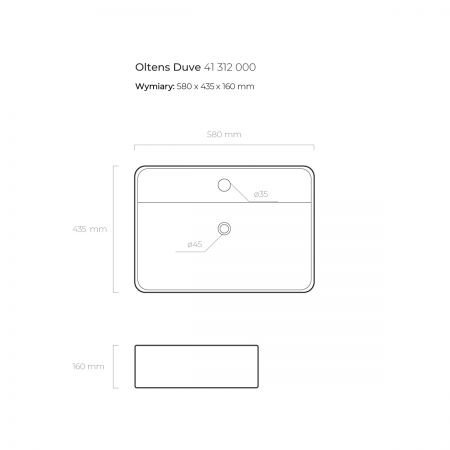 OLTENS Duve umywalka 58x43,5 cm nablatowa prostokątna biała 41312000