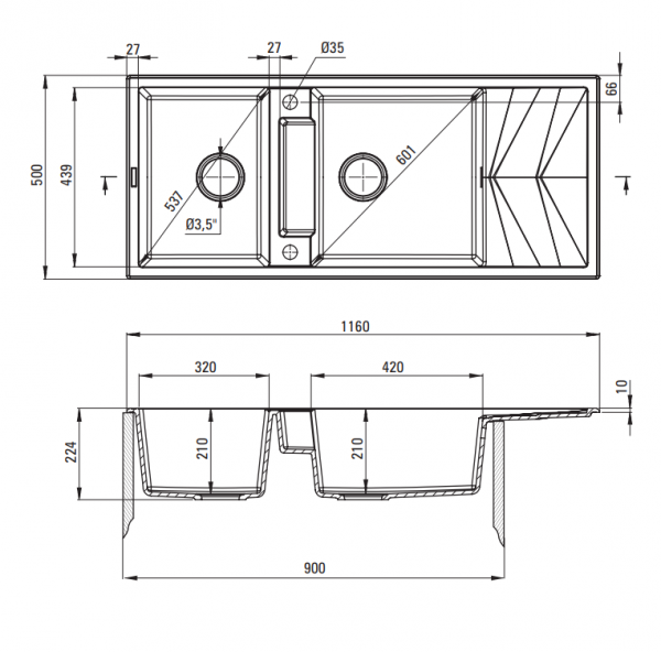 DEANTE Zlewozmywak granitowy magnetyczny 2-komorowy z ociekaczem MAGNETIC nero ZRM_N213