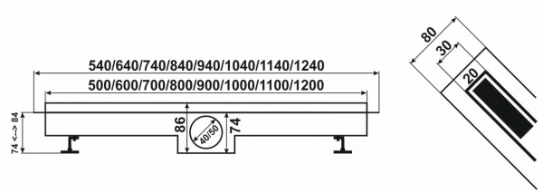 AQUALine - Odpływ liniowy podłogowy SLIM Kwadrat CZARNY Matowy Obrotowy syfon ROZMIAR 70cm RSK01BK700
