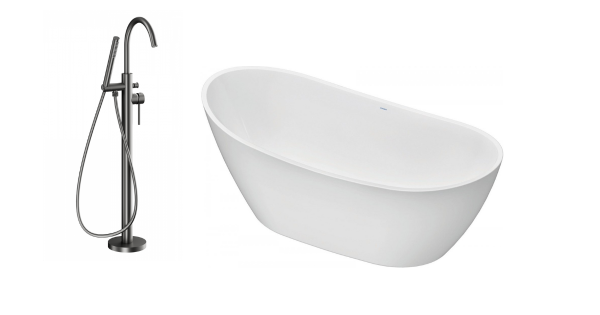 Zestaw wanna akrylowa wolnostojąca owalna DuraVato 180x80x69 + bateria wolnostojąca MOZA gun metal 5035-510-61