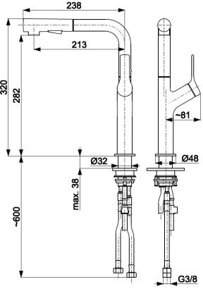 ARMATURA KRAKÓW KFA DUERO DESIGN bateria kuchenna z wyciąganą wylewką 6623-220-22 + dozownik płynu do naczyń 990-100-22