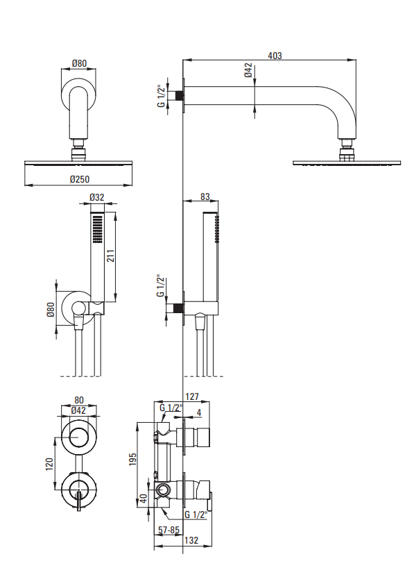 DEANTE - Zestaw prysznicowy podtynkowy SILIA z głowicą prysznicową Stal Szczotkowana NQS_F9YK