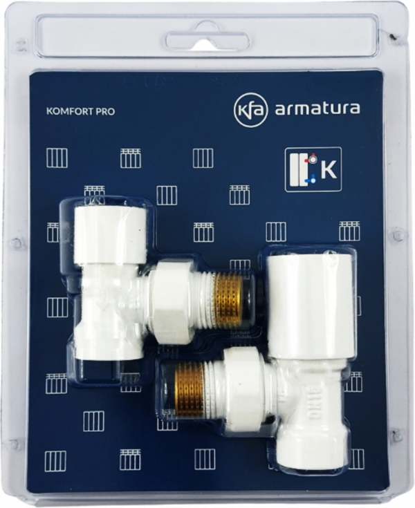ARMATURA KRAKÓW KFA zestaw grzejnikowy, prosty Komfort PRO, BIAŁY 758-030-44-BL