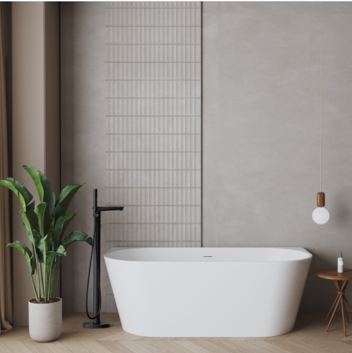 INVENA WANNA WOLNOSTOJĄCA PRZYŚCIENNA 150 CM ASTRI Z SYFONEM AN-03-15U-F