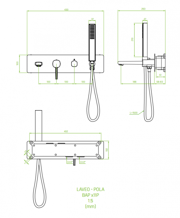 LAVEO Bateria wannowa podtynkowa z zestawem natryskowym POLA BAP_G11P