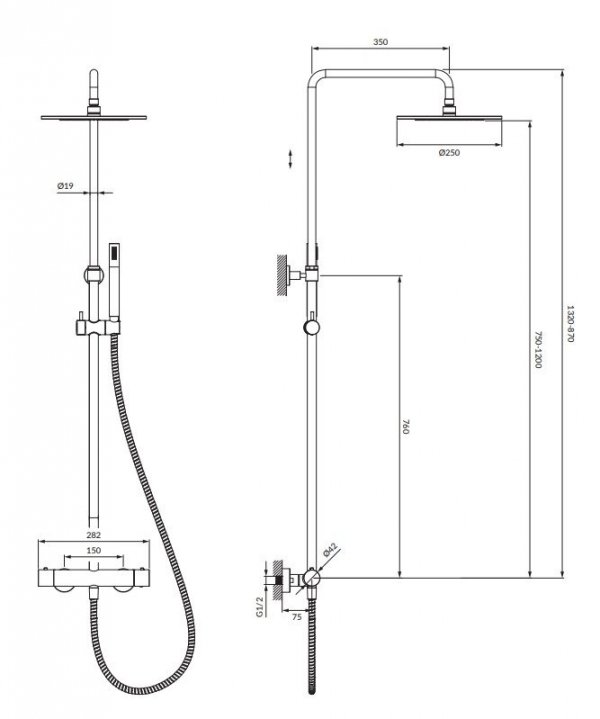 OMNIRES Zestaw natryskowy Termostatyczny system prysznicowy natynkowy złoty szczotkowany Y1244SUGLB