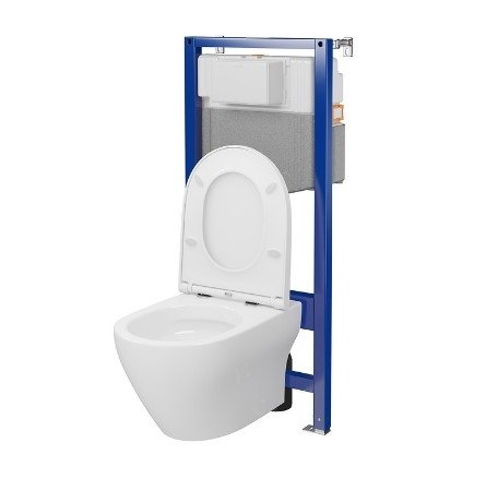 CERSANIT - Set C209 - stelaż podtynkowy AQUA 50 PNEU QF + miska zawieszana LARGA PRO by Cersanit OVAL z technologią CERSANIT VORTEX oraz ukrytym montażem + deska SLIM WRAP duroplastowa, antybakteryjna, wolnoopadająca, z funkcją łatwego wypinania  S701-893