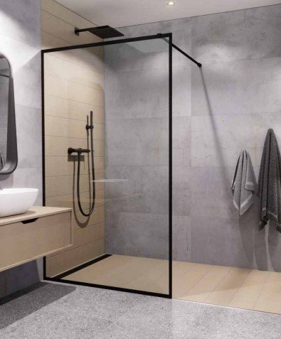 AQUAFORM - ścianka prysznicowa TEINE 90 typu Walk-In szkło transparentne 6mm profil CZARNY  AQ.103-12-30090-02