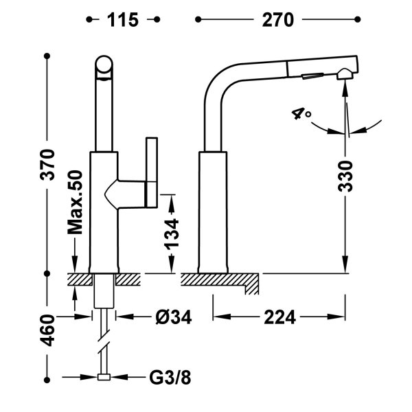 TRES KUCHNIA Bateria jednouchwytowa z wyciąganą wylewką i 2 funkcje kuchenna-23043803