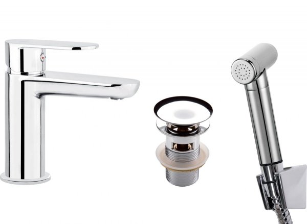 DEANTE - Bateria umywalkowa ze słuchawką typu bidetta ALPINIA chrom oraz korkiem typu Click-Clack  BGA_027M