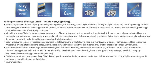AQUAFORM KABINA PÓŁOKRĄGŁA LAZURO ZŁOTA SZCZOTKOWANA 90x90x200 AQ.100-502106