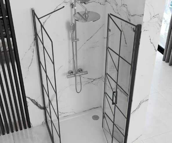 REA - Kabina prysznicowa przyścienna narożna MOLIER Black / Czarna - drzwi 100 ścianka 90