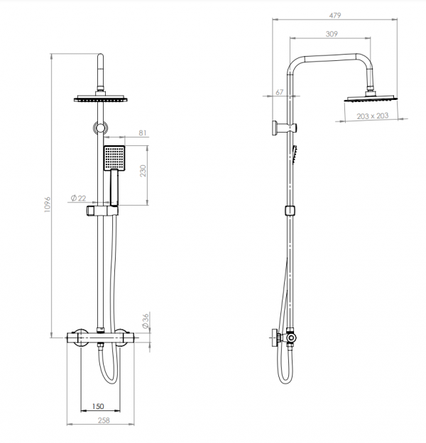 DEANTE Deszczownia z baterią termostatyczną zestaw prysznicowy Joko square NBJ_051T