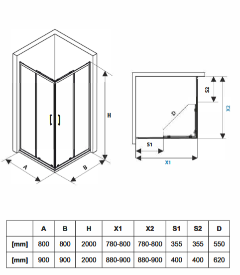 AQUAFORM LAZURO KABINA KWADRATOWA 90X90X200 CHROM, SZKŁO CZYSTE 6MM EASY CLEAN AQ.101-502110
