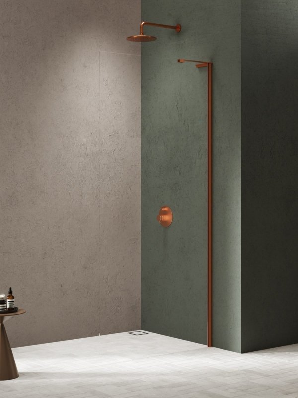 NEW TRENDY Kabina prysznicowa NESTA COPPER BRUSHED WALK-IN U 100x200 szkło czyste 8mm Active Shield 2.0 - WSPORNIK KĄTOWY K-1749-WL