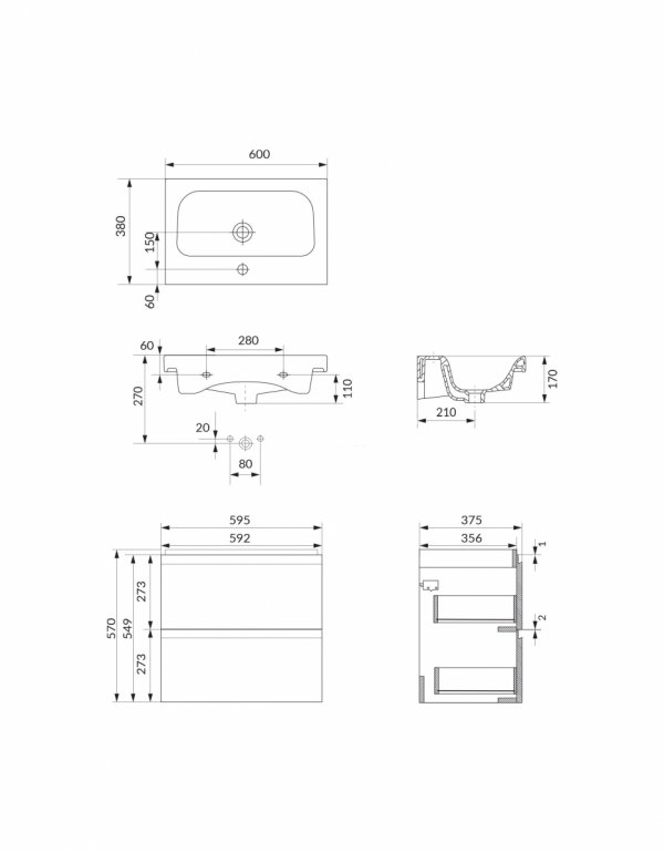CERSANIT - Set C471 - Szafka łazienkowa z umywalką MODUO SLIM 60 cm kolor Kaszmir  S801-594