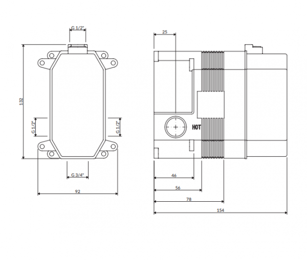 OMNIRES element podtynkowy baterii prysznicowo-wannowej podtynkowej BOX35X