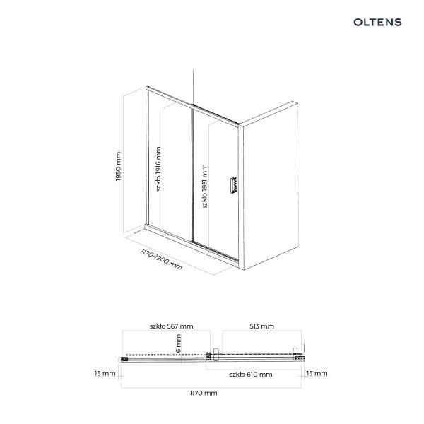 Oltens Breda drzwi prysznicowe 120 cm chrom/szkło przezroczyste 21212100