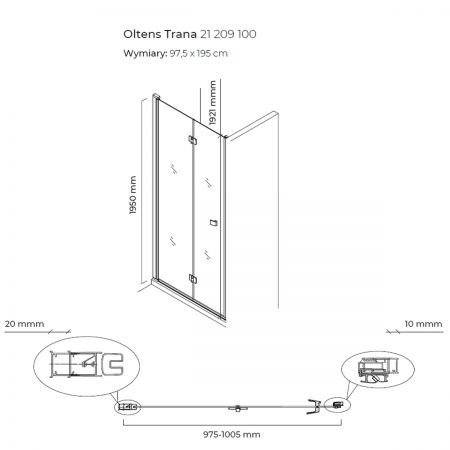 Oltens Trana drzwi prysznicowe 100 cm wnękowe 21209100