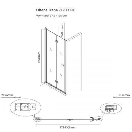 Oltens Trana drzwi prysznicowe 100 cm wnękowe 21209100