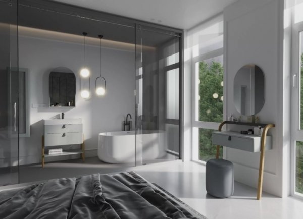 KROFAM - Lustro owalne MOSS 50 cm, jasno szary  MO 5095-46Z-W