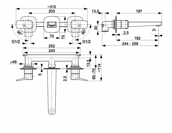 ARMATURA KRAKÓW KFA bateria umywalkowa podtynkowa 3-otworowa MALAGA BLACK 4529-821-81