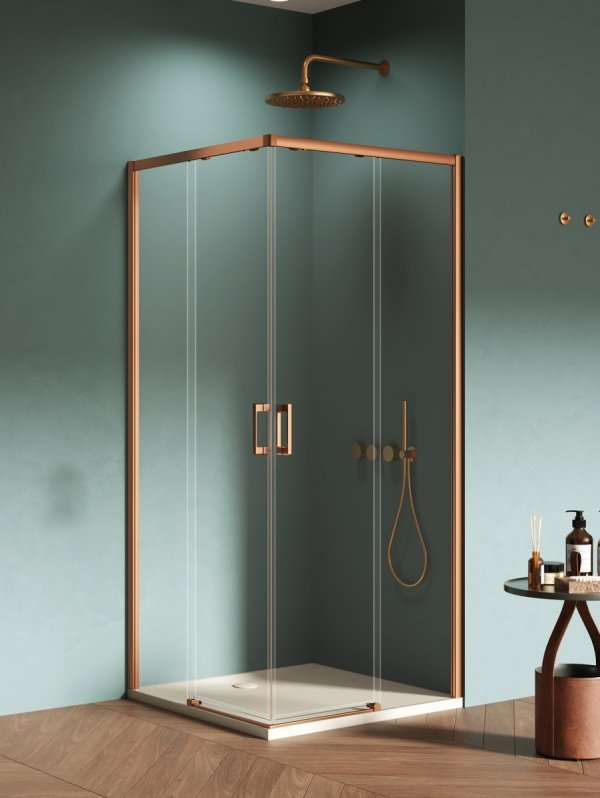 NEW TRENDY Kabina prysznicowa PRIME COPPER BRUSHED 2D prostokątna 80x120x200 szkło czyste 6mm Active Shield 2.0 D-0808A/D-0817A